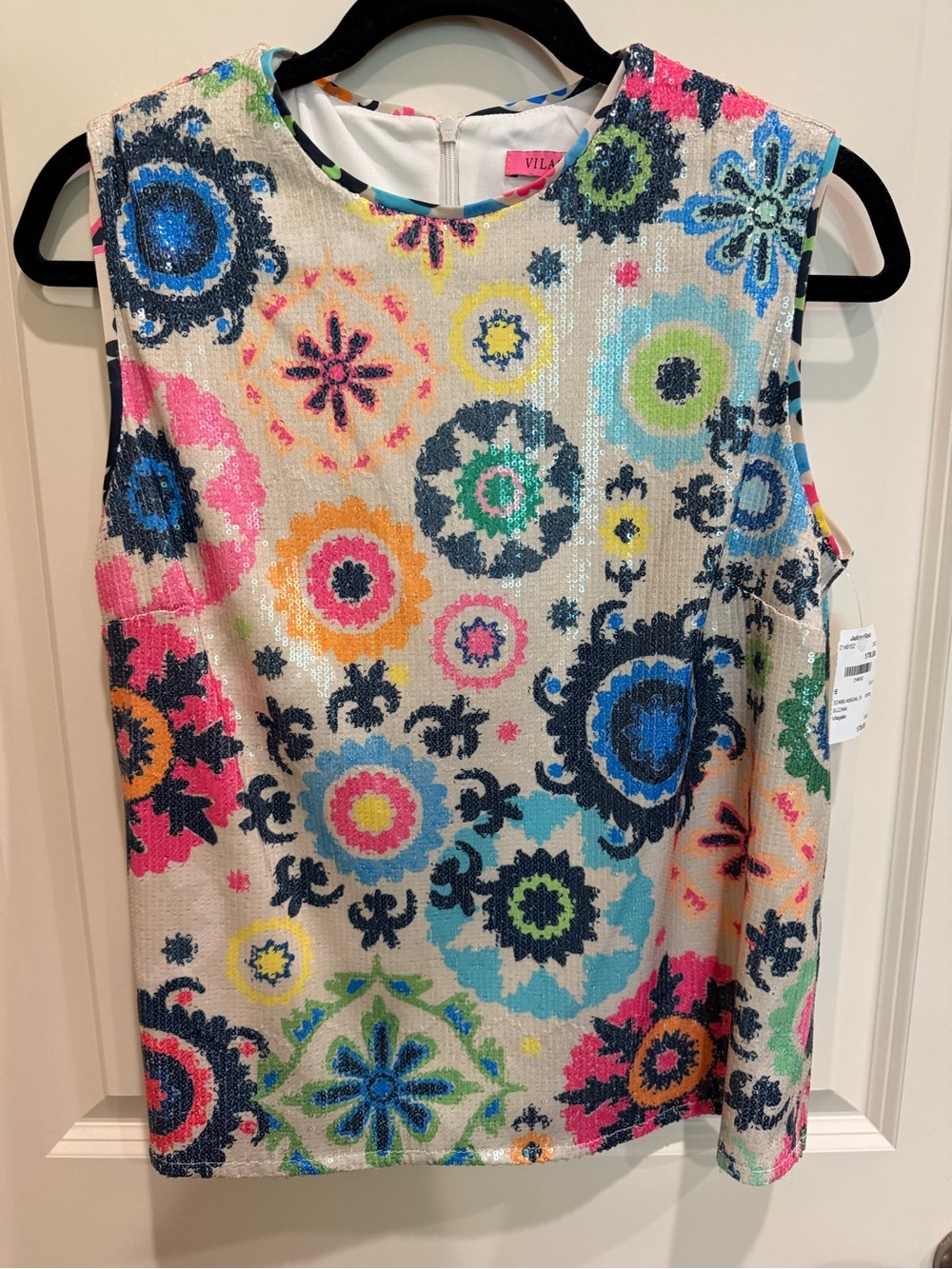 Vilagallo Multi-Color Sequin Medallion Tank Top